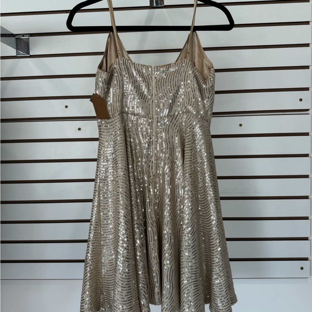 Lulu's Gold Sequin Mini Dress Spaghetti Strap V-Neck - Picture 2 of 4